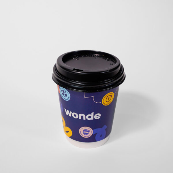 Custom Printed Coffee Cups 12oz Double Walled black lid